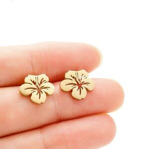 Gold Floral Hibiscus Stud Earrings - Women Jewelry